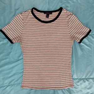 Forever21 black and brass colored striped shirt.